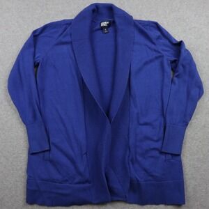 Lands End Cardigan Sweater Womens Medium 10-12 Open Front Knit Blue Long Sleeve